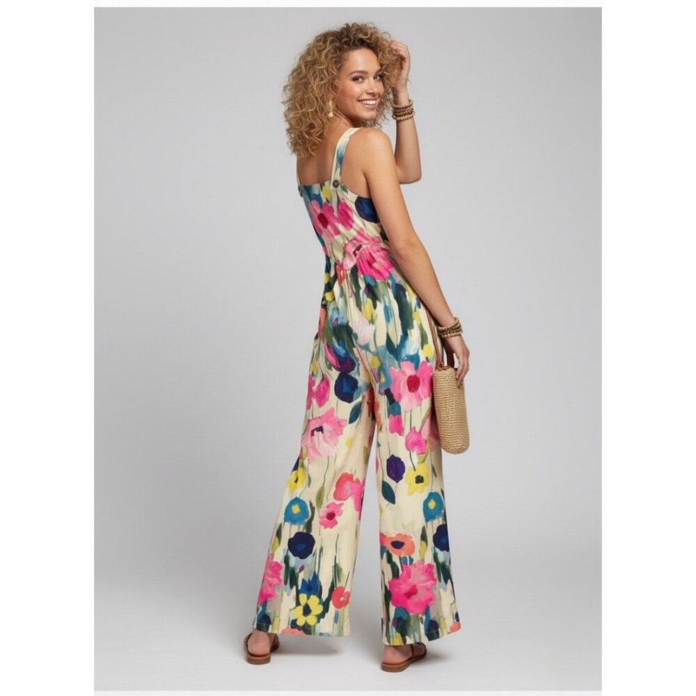 Boho Floral Print Wide-Leg Jumpsuit - Picture 2 of 7